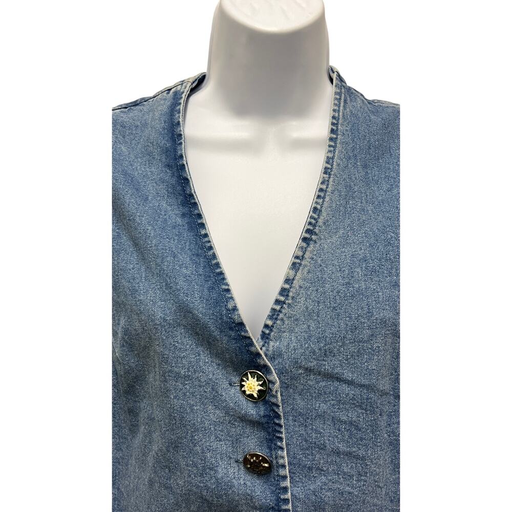 Vintage 90's Floral Button Denim Vest Women’s SZ 36 6/8 Adjustable Western Look - Picture 2 of 4